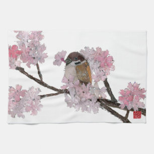 Sparrow, Cherry Blossoms Kitchen Towel