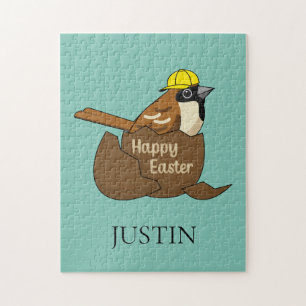 Sparrow Chocolate Egg Happy Easter   Personalize Jigsaw Puzzle