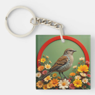 🐦 Sparrow Floral Nature Design For Garden Style Keychain