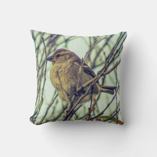 Sparrow in Tree Throw Pillow