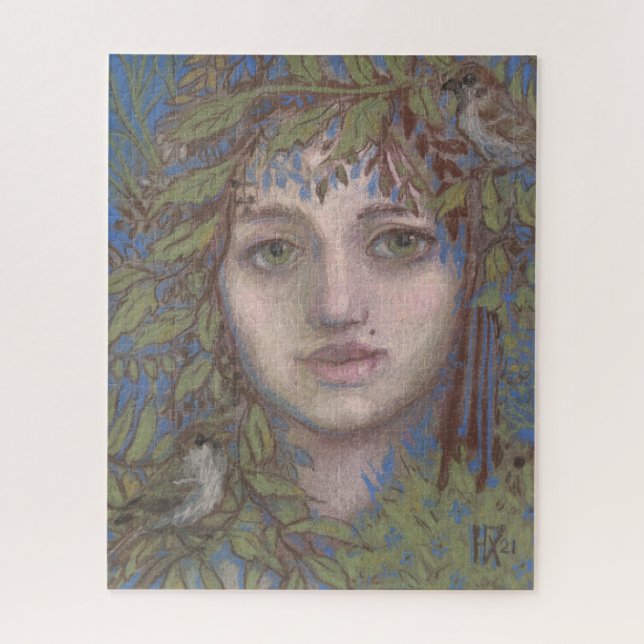 Sparrow Lady Surreal Fantasy Art Portrait Painting Jigsaw Puzzle (Vertical)