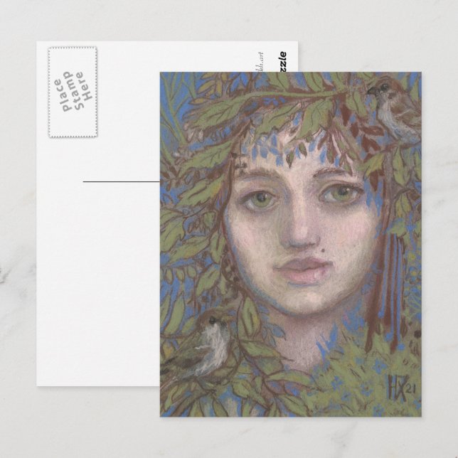 Sparrow Lady Surreal Fantasy Art Portrait Painting Postcard (Front/Back)