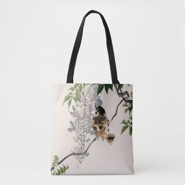 Sparrow on a branch by Kono Bairei Tote Bag (Front)