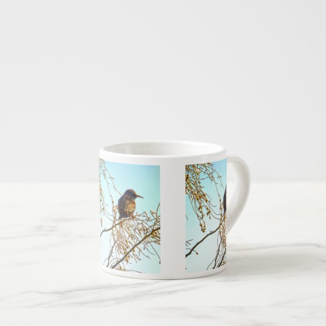 Sparrow on a Winter Branch Espresso Cup (Front Right)