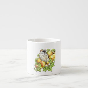 Sparrow on an apricot branch espresso cup