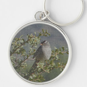 Sparrow on Branch Photo Birdwatcher Mosaic Bird Keychain