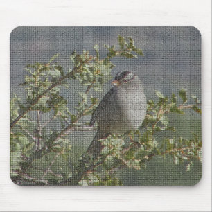 Sparrow on Branch Photo Mosaic Pattern Nature Mouse Pad