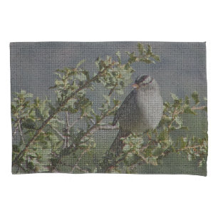 Sparrow on Branch Photo Mosaic Pattern Nature Pillowcase