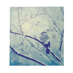 Sparrow on the snowy branch notepad