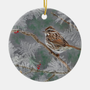 Sparrow  on twigs ornamant ceramic ornament