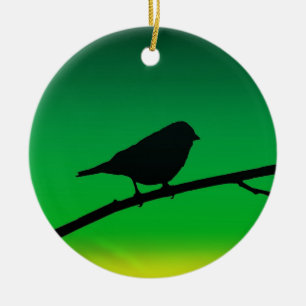 Sparrow Silhouette On Limonene Ceramic Ornament