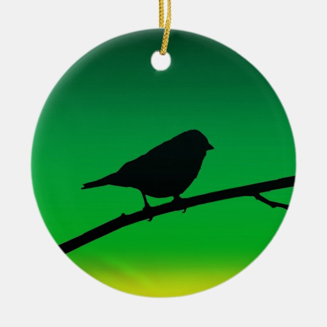 Sparrow Silhouette On Limonene  Ceramic Ornament (Front)