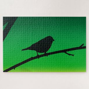 Sparrow Silhouette On Limonene Jigsaw Puzzle
