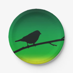 Sparrow Silhouette On Limonene Paper Plate