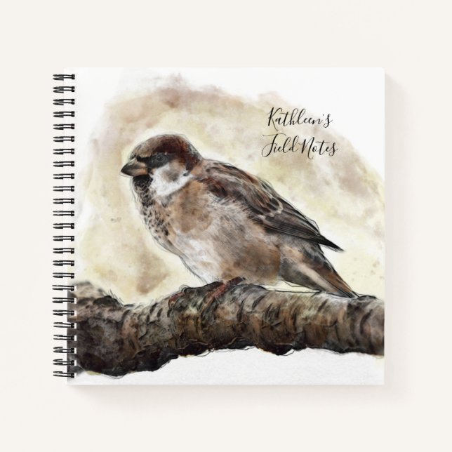 Sparrow Sketch Birding / Bird Watching Field Notes Notebook (Front)