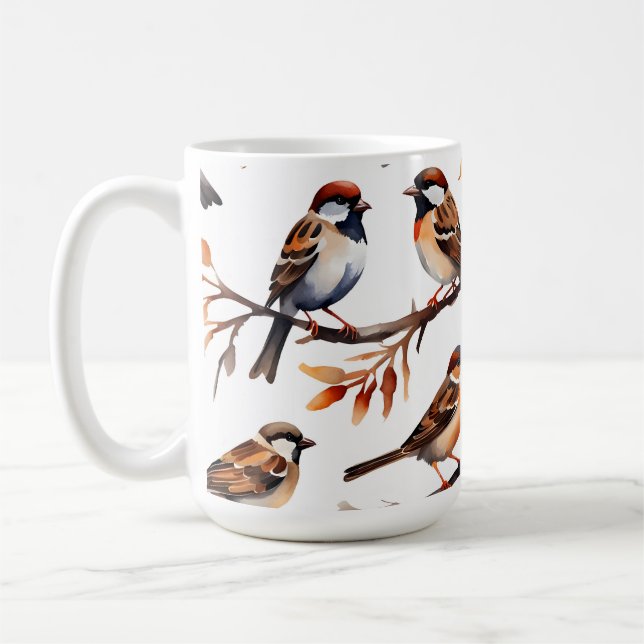 "Sparrow Soiree" Aquarelle Artisan Café Mug (Gauche)