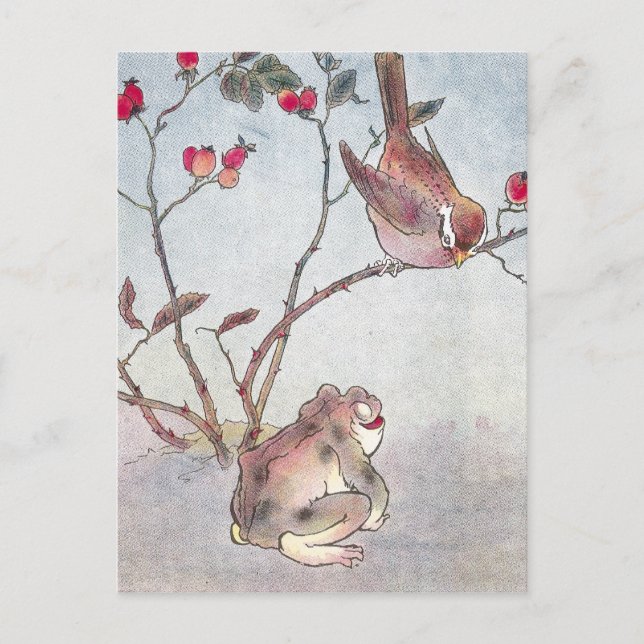 Sparrow, Toad & Rose Hips Postcard (Front)