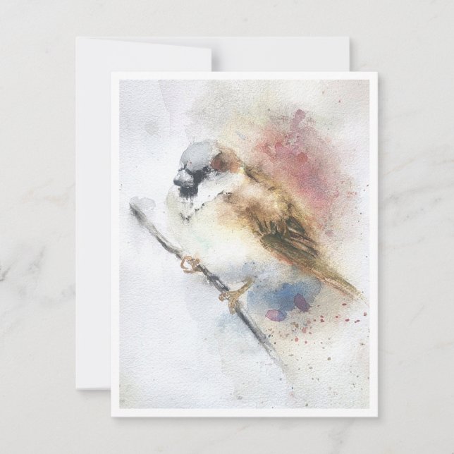 Sparrow Watercolor Note Card (Front)