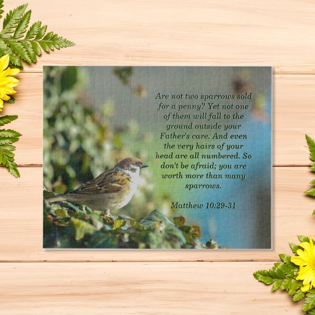 Sparrow with bible verse from Matthew 10:29-31 Jigsaw Puzzle (Creator Uploaded)