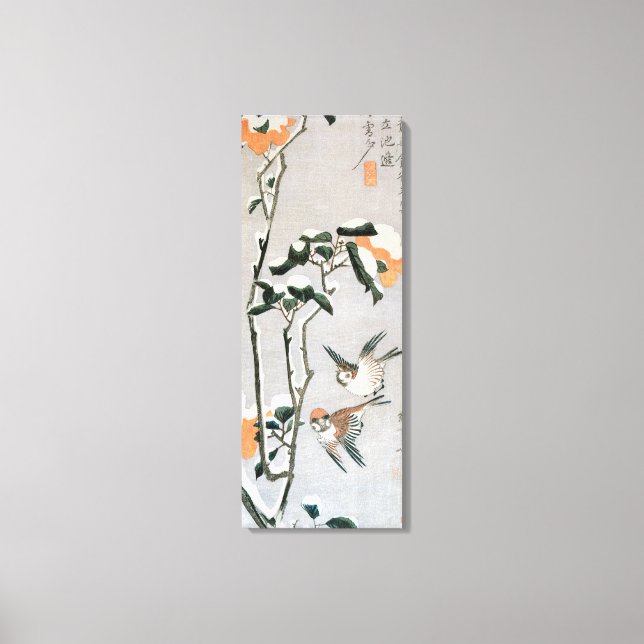 Sparrows and Camellia in Snow by Ando Hiroshige Canvas Print (Front)