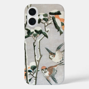 Sparrows and Camellia in Snow by Ando Hiroshige iPhone 16 Case
