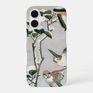 Sparrows and Camellia in Snow by Ando Hiroshige iPhone 16 Case
