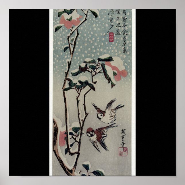 Sparrows and Camellias in the Snow circa 1830's Poster (Front)