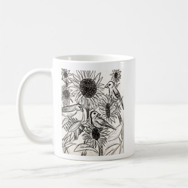 Sparrows and Sunflowers Mug (Left)