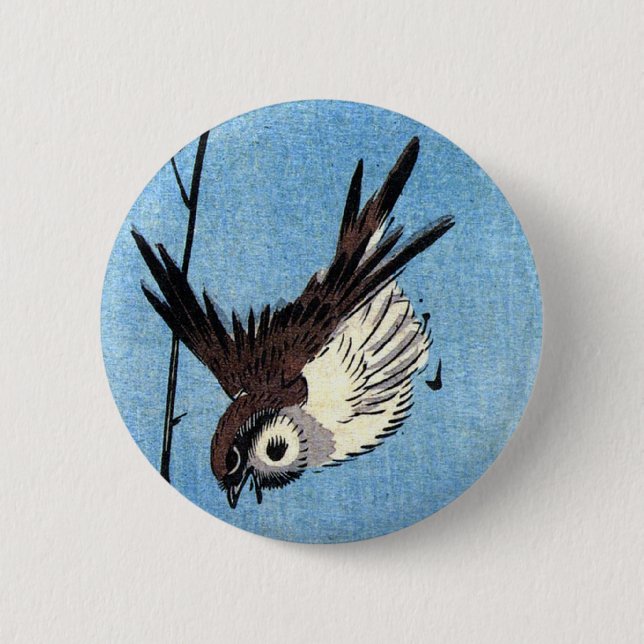 Sparrows and Wild Rose, Hiroshige 2 Inch Round Button (Front)
