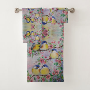 Sparrows Bath Towel Set Spring - Painting