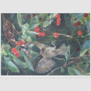 Sparrows in a Cherry Tree, Bruno Liljefors Tissue Paper