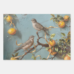 Sparrows - Oil Painting Style Wrapping Gift Paper