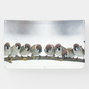SPARROWS ON A BRANCH Banner WITH GROMMETS