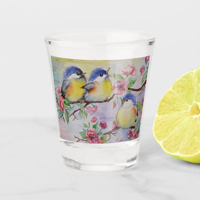 Sparrows Shot Glass Beautiful Birds (Front)