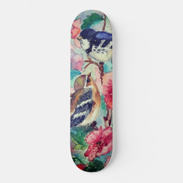 Sparrows Skateboard Spring - Aquarelle Peinture (Recto)