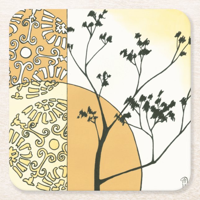 Sparse Tree Silhouette by Megan Meagher Square Paper Coaster (Front)