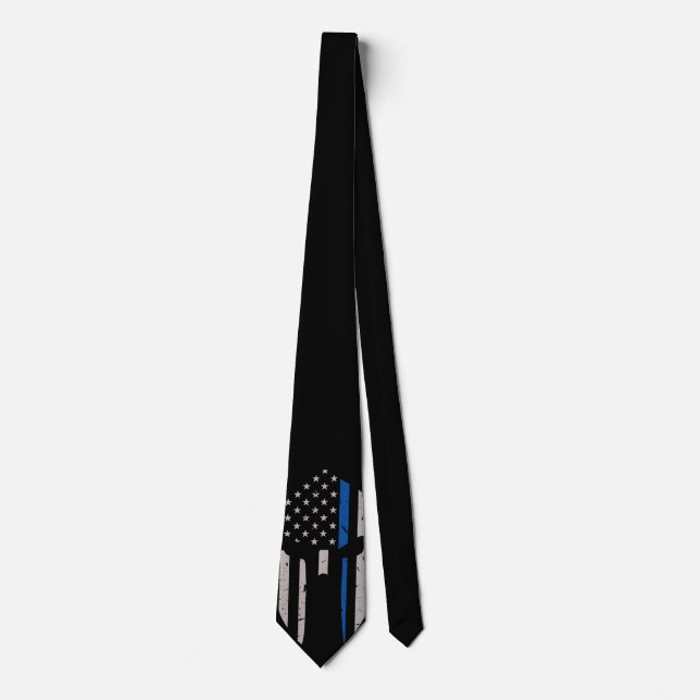 Spartan Helmet Blue Line Flag Tie (Front)