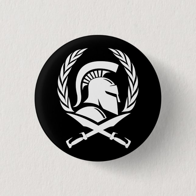 Spartan Helmet Wreath and Sword 1 Inch Round Button (Front)