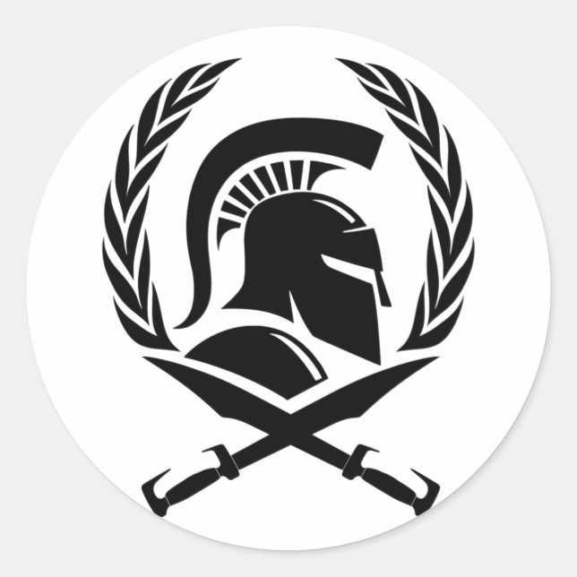 Spartan Helmet Wreath and Sword Classic Round Sticker (Front)