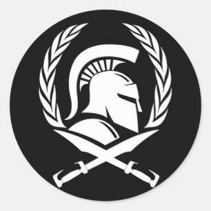 Spartan Helmet Wreath and Sword Classic Round Sticker
