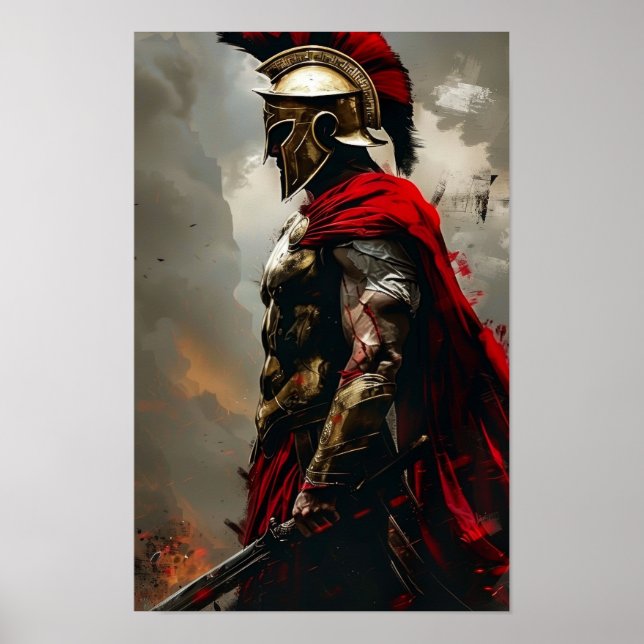 Spartan Warrior Poster on Green Background (Front)
