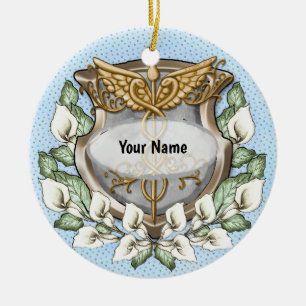 Spath lily shield caduceus  ceramic ornament