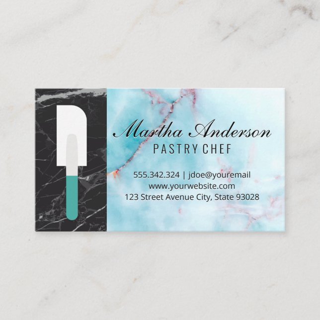 Spatula | Ocean Granite | Black Marble Business Card (Front)