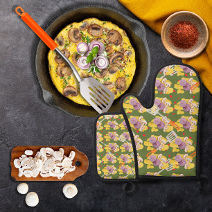 Spatulas and scrambled eggs green oven mitt & pot holder set