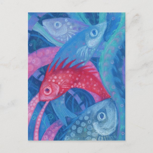 Spawning, Fish, Pink & Blue, Underwater Painting Postcard (Front)