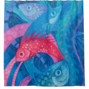 Spawning, Fish Underwater Art Painting Pink Blue
