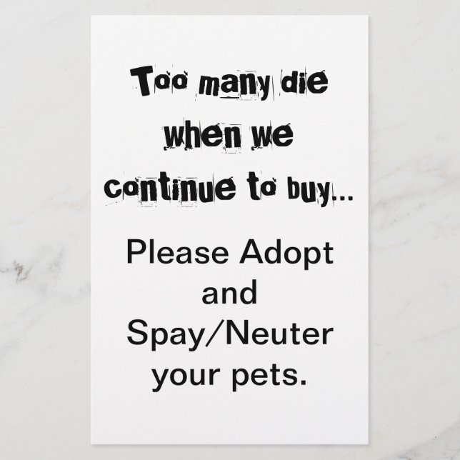 Spay Neuter Adopter le prospectus (Devant)