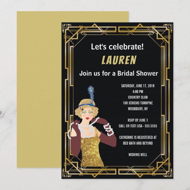 Speak Easy Flapper Art Deco Bridal Shower Invitation (Front/Back)