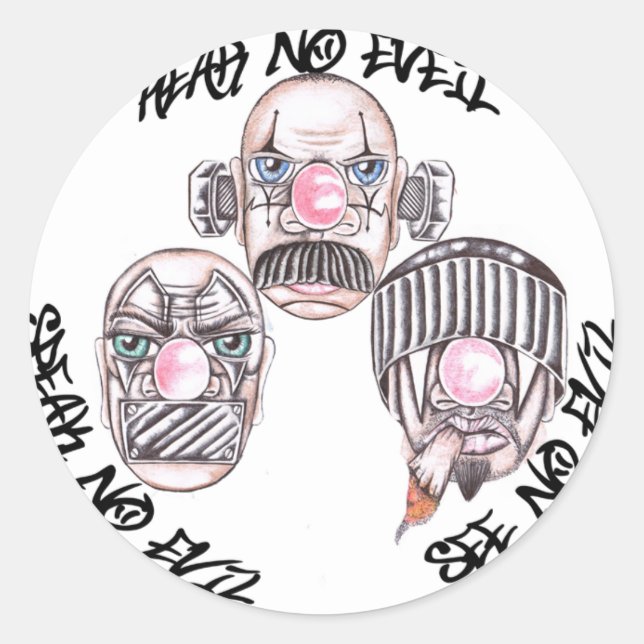 speak hear see no evil classic round sticker (Front)