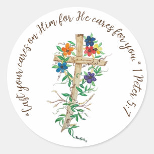 Speak Jesus Cross with Flowers Classic Round Sticker